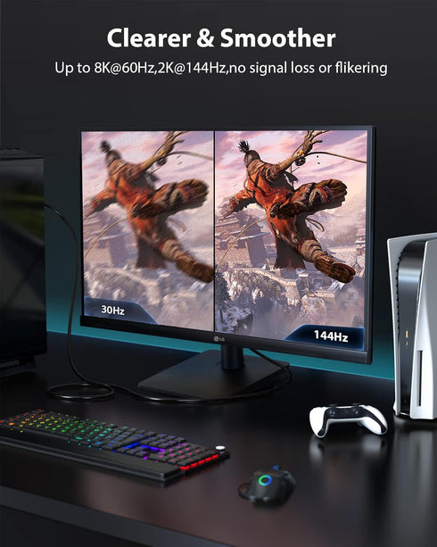 8K 25FT, 48Gbps CL3 8K60 4K120 144Hz HDR10+ Dolby PS5, 4K, Stouchi Long HDMI Cables Ultra High Speed HDMI Cord, in Wall