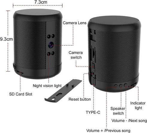 TnoxHD 24/7 Indoor Camera Bluetooth Speaker, HD Wireless Home Security Camera with Night Vision, Motion Detection