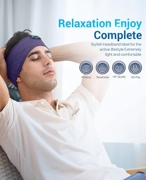 Voerou Sleep Headphones Bluetooth Headband, 10Hrs Wireless Sports Sleeping Headphones for Travel, Yoga, Workout,