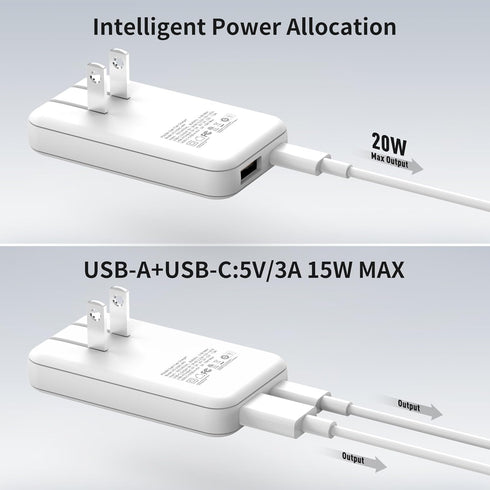 TREBLEET 20W 2-Port 3.0& 3.0 15 &15 14&14Pro, 13/ 13Pro/ 12/12Pro/ 8& 8 Ultra-Thin USB-C PD Fast Portable Charger, Wall