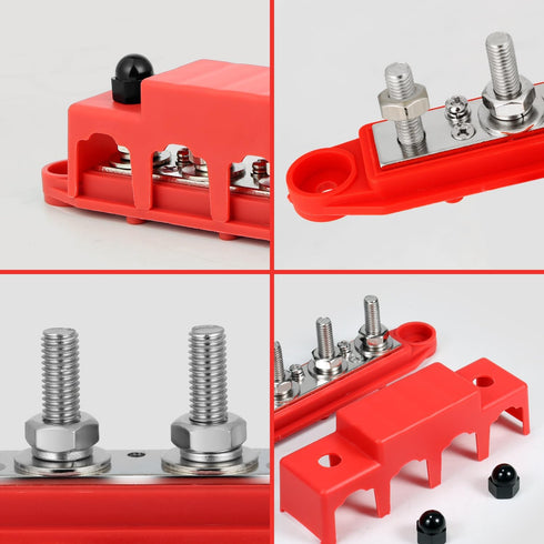 3/8'' 4 250 (250A, 3/8'', Heart Horse Power Distribution Block Bus Bar Terminal Stud Post with Cover Amp Rating