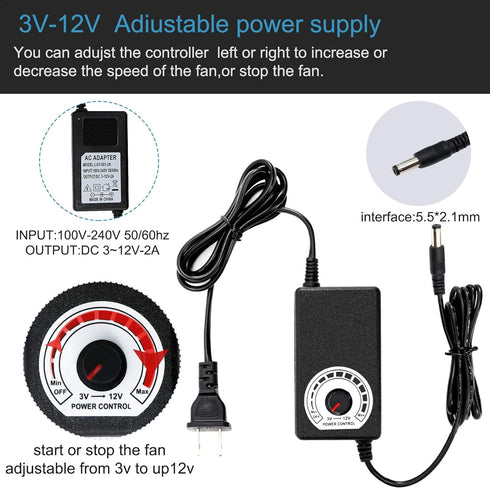 120mm 12V 110V 115V 12V 2A DC Blower Cooling Fan, AC to DC Power Cord with Speed Controller,for Router Receiver DVR