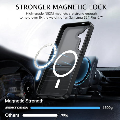 BENTOBEN Samsung Galaxy S24 Plus Case, 6.7" - Slim, Shockproof, Anti-Yellow, Matte Black, Compatible with MagSafe.