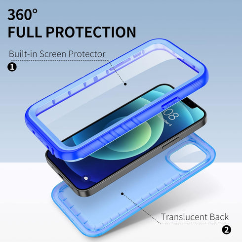 SPORTLINK Waterproof Case for iPhone 12 Pro, Rugged Shockproof Dustproof Full Body Screen Protector, Blue