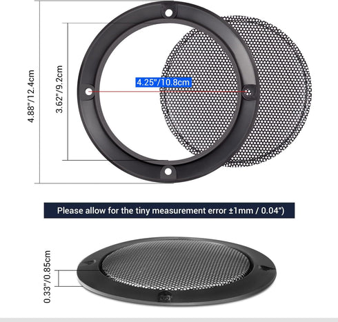 Facmogu 2PCS 4in Black Round Speaker Grills Cover, Metal Mesh Speaker Grille Replacement for 4 Inch Woofer Speakers Decorative & Protection, Steel Mesh Protective Case with 8PCS Screws