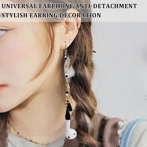 Earphone Anti Lost Earring Clip 1 Pair, Creative Heart-Shaped Tassel Earrings with Black Clip for AirPods