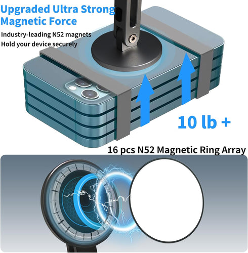 YUEFIELI 12-17All Magnetic Phone Stand for Desk, Heightened & Adjustable & Foldable Metal Magnetic Phone Holder Stand