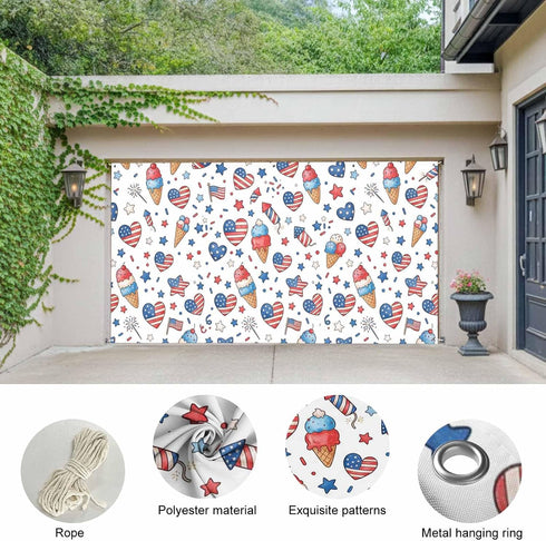 GNAKT AREWG 13x6ft Seamless Garage Door Banner Cover USA Patriotic Ice Cream Garage Door Decoratons Banner for Indoor
