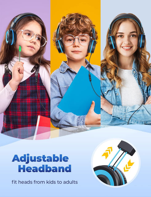 iClever HS14 Kids Headphones: Foldable Wired Headset with Microphone, 85/94dB Volume Limit for Boys/Girls/School/Travel.