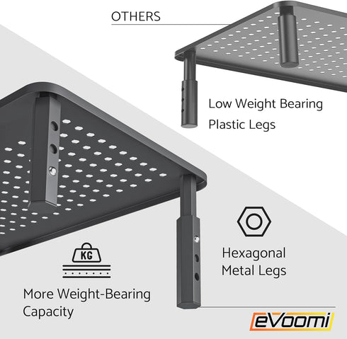 EVOOMI Monitor Stand Riser - Upgraded for Faster Productivity, Anti-Skid, HD Hexagonal Steel, Free Cable Ties, Computer