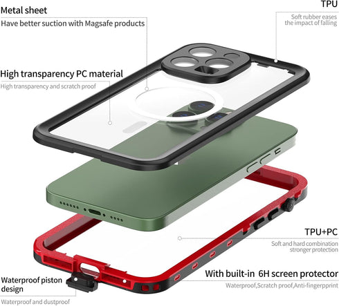 Waterproof Case for iPhone 14 Pro Max, Fully Sealed IP68 Shockproof Dustproof, Built-in Screen Protector, Clear Cover