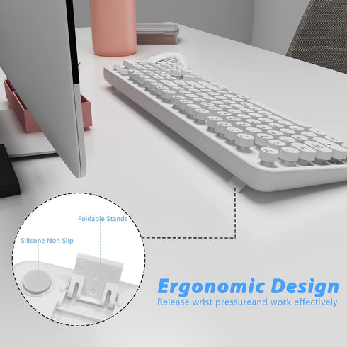 Wireless Keyboard Mouse Combo, 104 Keys Cute White Keyboard with Number Pad & Mouse for Windows, Laptop