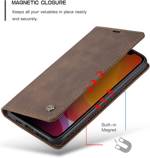 SINIANL iPhone 11 Pro Wallet Case, Leather Flip Case with Kickstand, Credit Card Slot, Magnetic Closure, Coffee