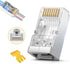 Shielded RJ45 Cat6 Cat 6A Connectors - Gold Plated Pass Through Connector 3 Prong 8P8C Modular Plugs for Ethernet Cable
