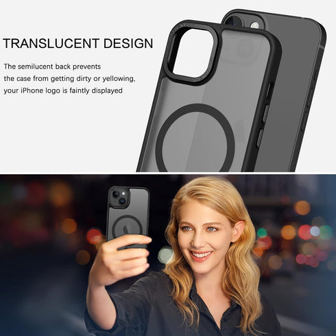 BENTOBEN iPhone 13/14 Case - Translucent Matte, Slim, Shockproof, MagSafe Compatible, Black Protective Cover for Women