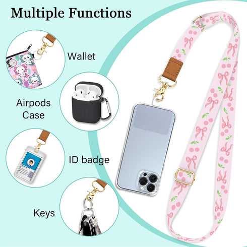 Piefly Cute Phone Lanyard Crossbody Strap, Girly Bowknot Cell Phone Lanyard for Women, Wrist Strap Wristlet Adjustable