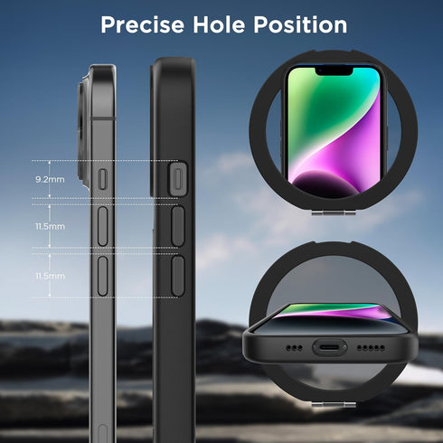 CACOE iPhone 13/14 Magnetic Case 6.1" with 360° Rotatable Ring Stand, MagSafe Compatible, Ideal for Desk & Car Use.