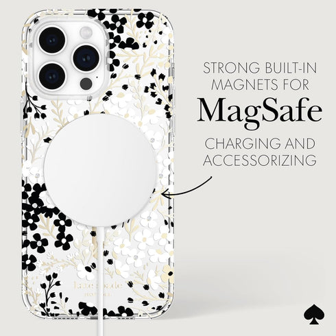 Kate Spade New York iPhone 14 Pro Max Case - Multi Floral Black and White, Compatible with MagSafe