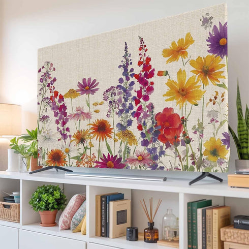 Trosturdspn 85 Inch Spring Floral Indoor TV Cover LCD TV Screen Protector Stretchable Television Dust Cover Watercolor