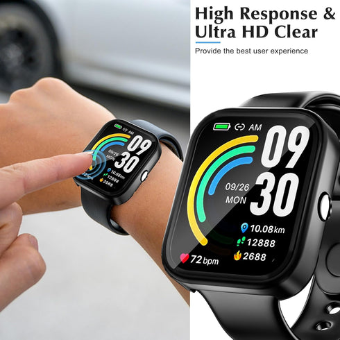 2 Pack Protective Case for TOZO S3 Smart Watch, Hard PC Bumper Cover with Built-in Tempered Glass, Black (Not for TOZO