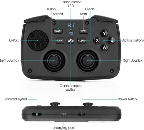 Rii RK707 Backlit 3 in 1 Wireless Game Controller, 62-Key Rechargeable Keyboard Mouse Combo for PC/Raspberry Pi/Android