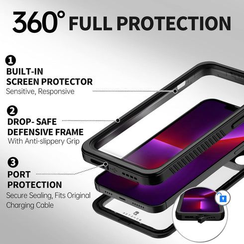 BEASTEK Waterproof Case for Apple iPhone 13 Pro Max, FSN Series, Heavy Duty Shockproof Dustproof Cover with Built-in