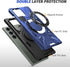 Galaxy S24 Ultra Navy Blue Case: Dual Layer Hard PC Cover with Camera Lens Protector & 360° Ring Holder Stand.