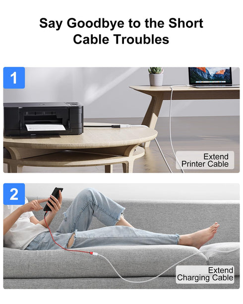 Short USB 3.0 Extension Cable White 1 ft, VCZHS USB 3.0 Male to Female Extender Cord