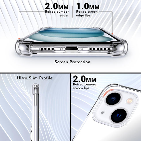 Shields Up iPhone 15 Case - Clear Minimalist Wallet with Card Holder (3 Cards) & Ring Stand, Slim Drop Protection Cover.