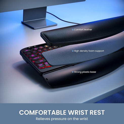 VEILZOR 7-Color Wired Ergonomic Keyboard, Backlit USB Computer Keyboard with Wrist Rest, Wave Keys, Phone Holder