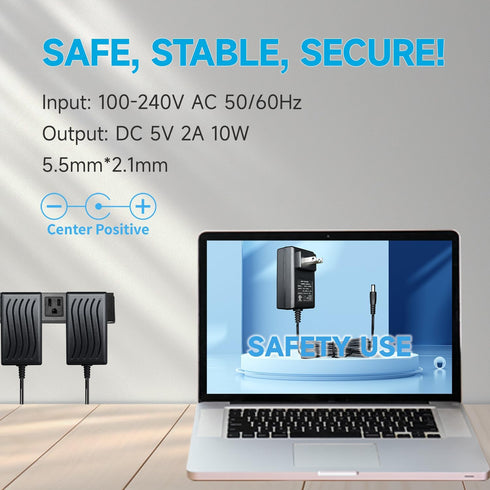 2Pack 5V 2A 6ft Power Supply Adapter, AC to DC 5V 2000mA Wall Charger for USB Hub, Baby Monitor, LED Pixel Light
