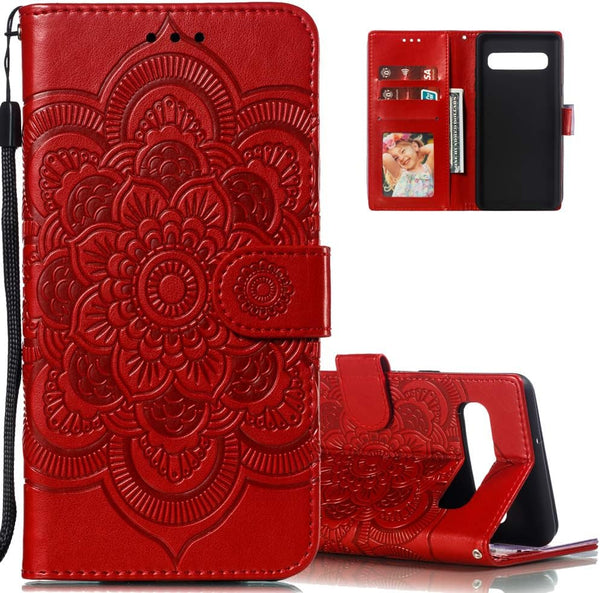 LEECOCO for Samsung S10e Case, Mandala Embossing Luxury PU Leather Flip Notebook Wallet Cover, Red