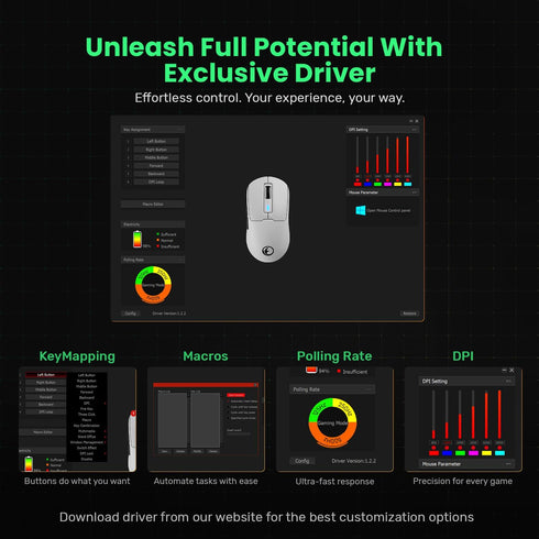 G59 2.4G/BT/Wired Wireless Gaming Mouse, Rechargeable USB Type-C, 6 Adjustable DPI, 8000 DPI, 6 Programmable Buttons