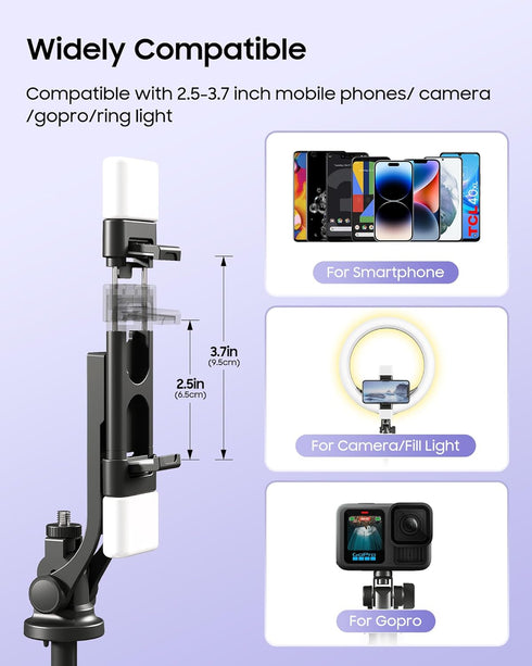 ACKIMA 53'' 4-Leg 2 Selfie Stick Tripod with Light, Enhanced Cell Phone Stand Camera Tripod with Rechargeable Wireless