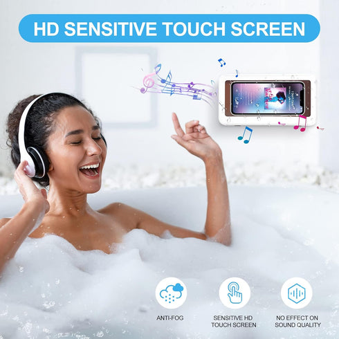 KUNSLUCK Waterproof Shower Phone Holder, Anti-Fog Touch Screen Wall Mount Case for 4.7"-6.8" Mobile Phones