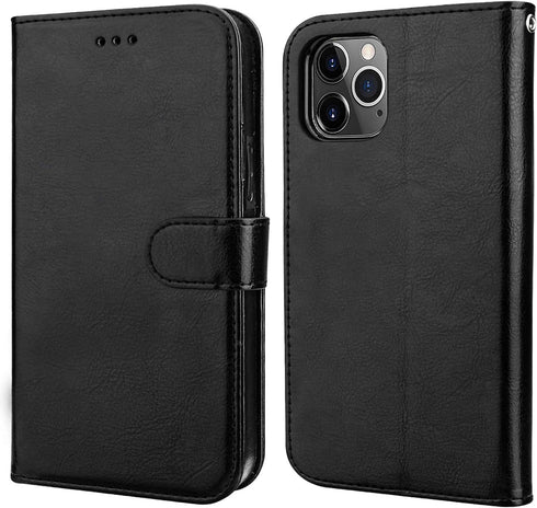 Bocasal iPhone 12 & 12 Pro Wallet Case, PU Leather Kickstand with Card Holder, Shockproof Flip Cover (Black)