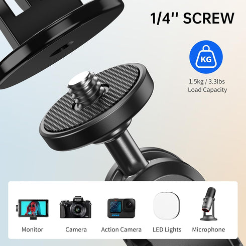 ATUMTEK 1/4" 3/8" 360 GoPro/Insta360/INSTAX/DJI Super Camera Clamp Mount with and Threads, Dual Ballhead Magic Arm Ball