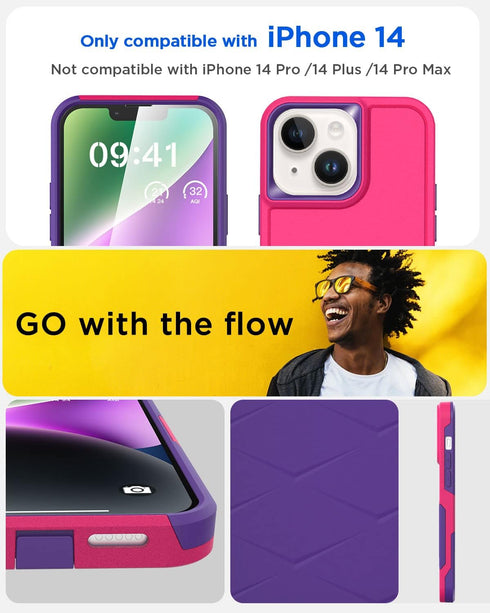 AICase for iPhone 14 Case with Glass Screen Protector,Heavy Duty Drop Protection Full Body Rugged Shockproof Military Protective Tough Durable Cover for iPhone 14 6.1"_2