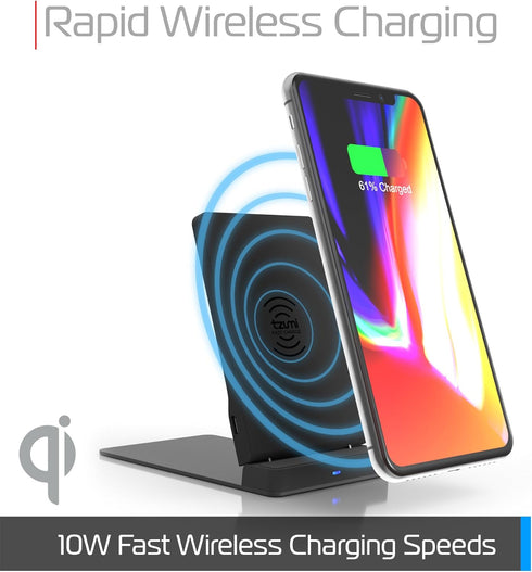 tzumi Multi-Angle Folding Desktop Wireless Charging Pad - Qi Fast Wireless Charger for iPhone X, 8, and Android Devices