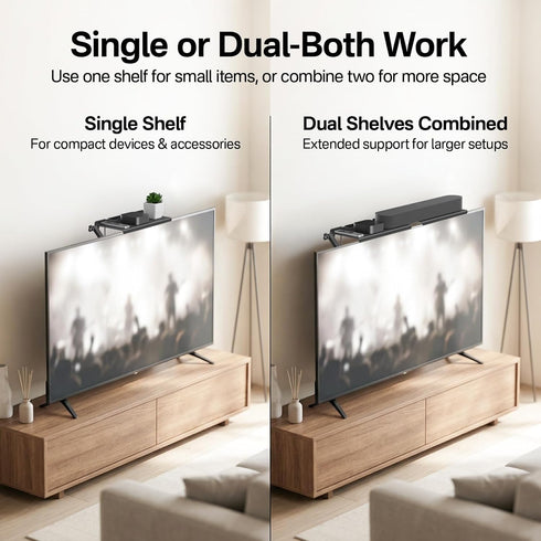 tiebutie 15 Lbs, No Drill Sound Bar Mount Top of TV Universal TV Top Shelf for Small Soundbars Up to Floating Sound Bar