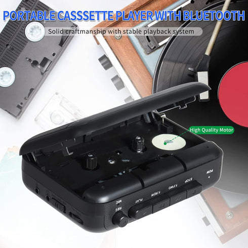Portable Cassette Player Recorder with Bluetooth Transmitter, Walkman with Headphone Jack, Powered by AC or AA
