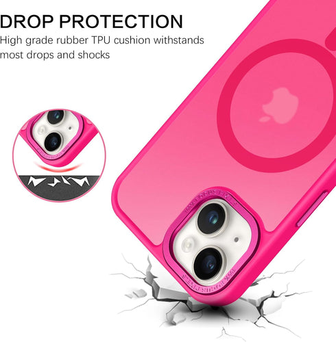 BENTOBEN iPhone 14 Plus Case - Slim Shockproof Magnetic Cover, Translucent Matte Hot Pink, Compatible with MagSafe, 6.7"
