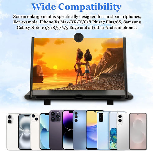12" 3D 12inch) Screen Amplifier for Cell Phone, HD Amplifiers Projector Horizontal Screen Enlarger for Movies, Videos