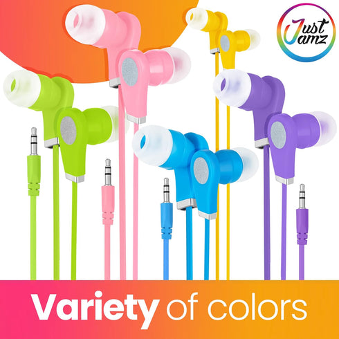 30 Pack Multicolored Earbuds | Disposable 3.5mm Stereo In-Ear Headphones for School, Classroom, Library Use