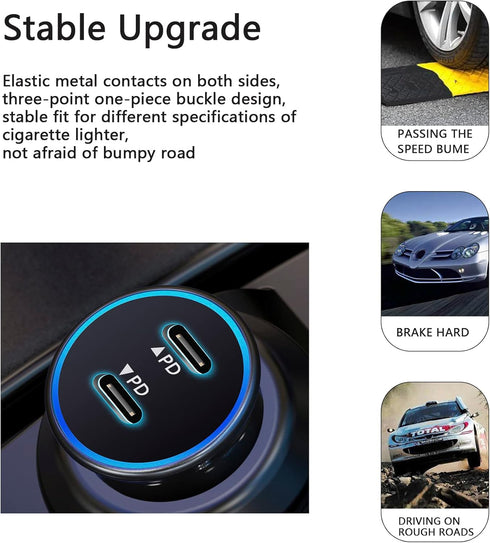 USB C Car Charger, 40W PD Dual Ports Fast Charging Car Adapter, Type C Compact Car Charger Compatible with iPhone