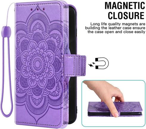 Asuwish Samsung Galaxy S23 FE 5G Wallet Case: Leather Flip, Tempered Glass Protector, Card Holder, Lanyard - Purple.