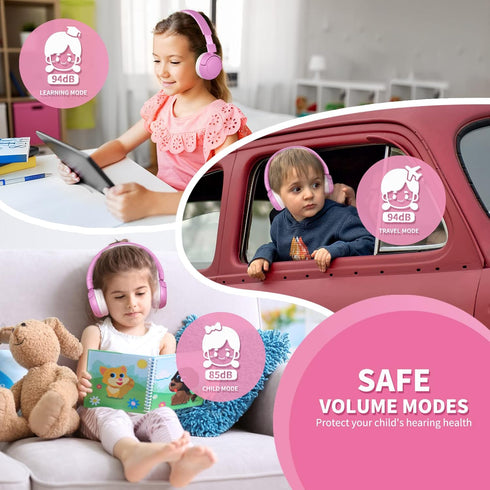 SHON Kids Wireless On-Ear Headphones, Pink Foldable Stereo with 3.5mm Jack, Wired Headphones for