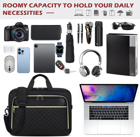 NEWHEY Laptop Bag 15.6 Inch Briefcase for Women Men, Waterproof Messenger Bag for Business Office Work, Black