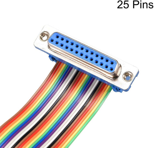 uxcell IDC Rainbow Wire Flat Ribbon Cable - DB25 Female to DB25 Female Connector, 2.54mm Pitch, 11.8inch Length