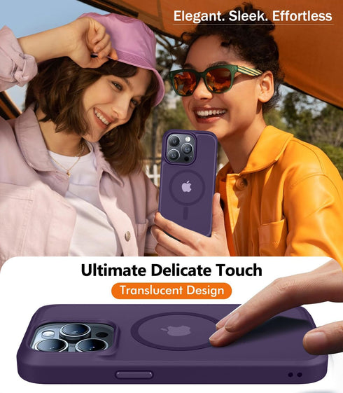 BossKiss Ultra Strong Magnetic iPhone 15 Pro Case, Slim Translucent Matte, Deep Purple, with Glass Screen & Camera